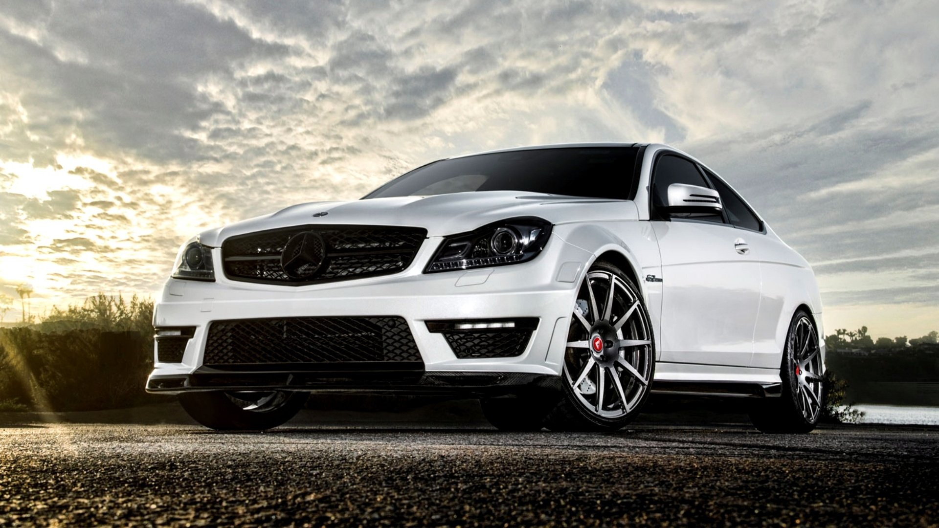 White Mercedes Benz Coupe on Brown Ground Under White Clouds During Daytime. Wallpaper in 1920x1080 Resolution