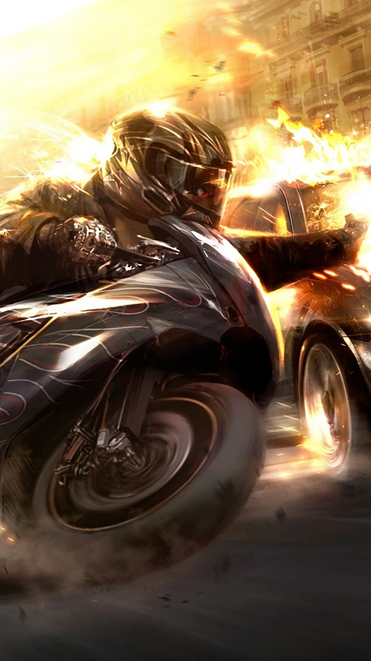 Woman in Black and White Jacket Riding on Motorcycle. Wallpaper in 750x1334 Resolution