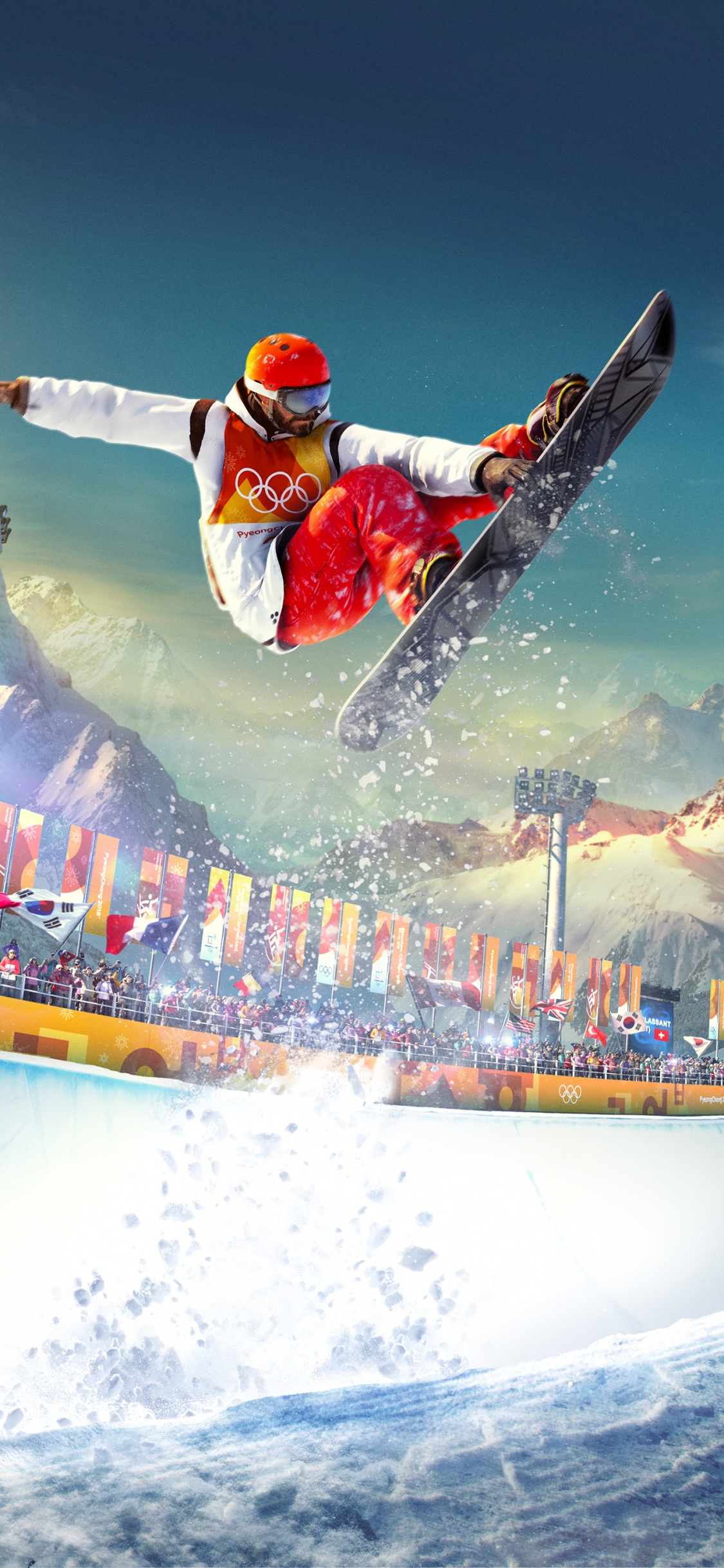 Hombre de Chaqueta Roja Cabalgando Sobre Tablas de Surf Blancas y Azules Durante el Día. Wallpaper in 1125x2436 Resolution