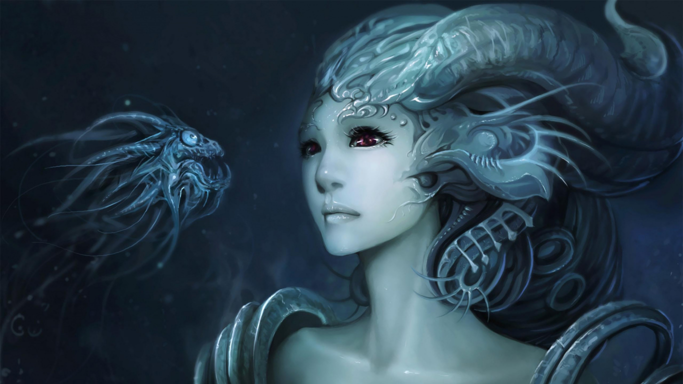 Femme Aux Cheveux Bleus et Aux Cheveux Noirs Personnage D'anime. Wallpaper in 1366x768 Resolution