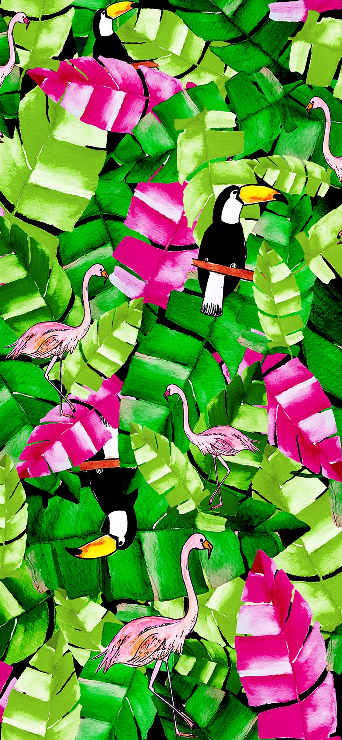 Verde, Pétalo, Patrón, Trópicos, Diseño. Wallpaper in 1125x2436 Resolution