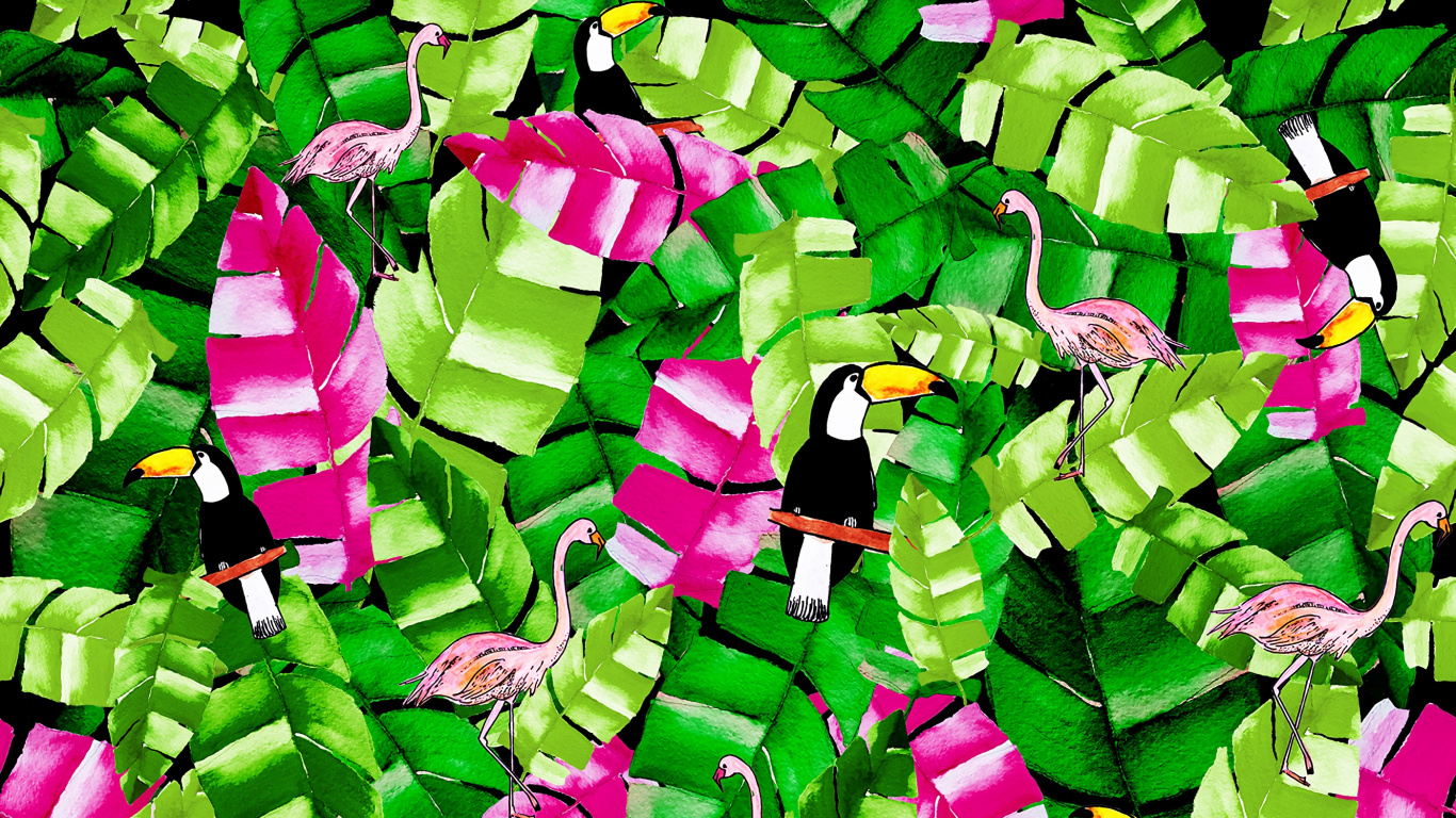 Verde, Pétalo, Patrón, Trópicos, Diseño. Wallpaper in 1366x768 Resolution