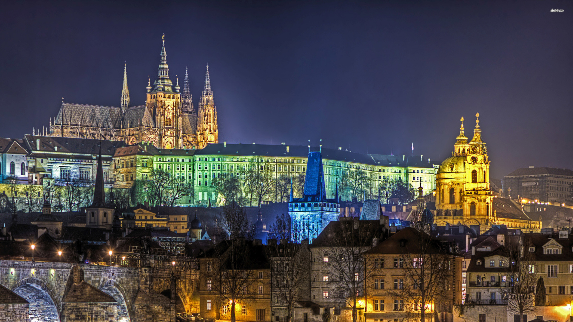 Green and Blue Castle During Night Time. Wallpaper in 1920x1080 Resolution