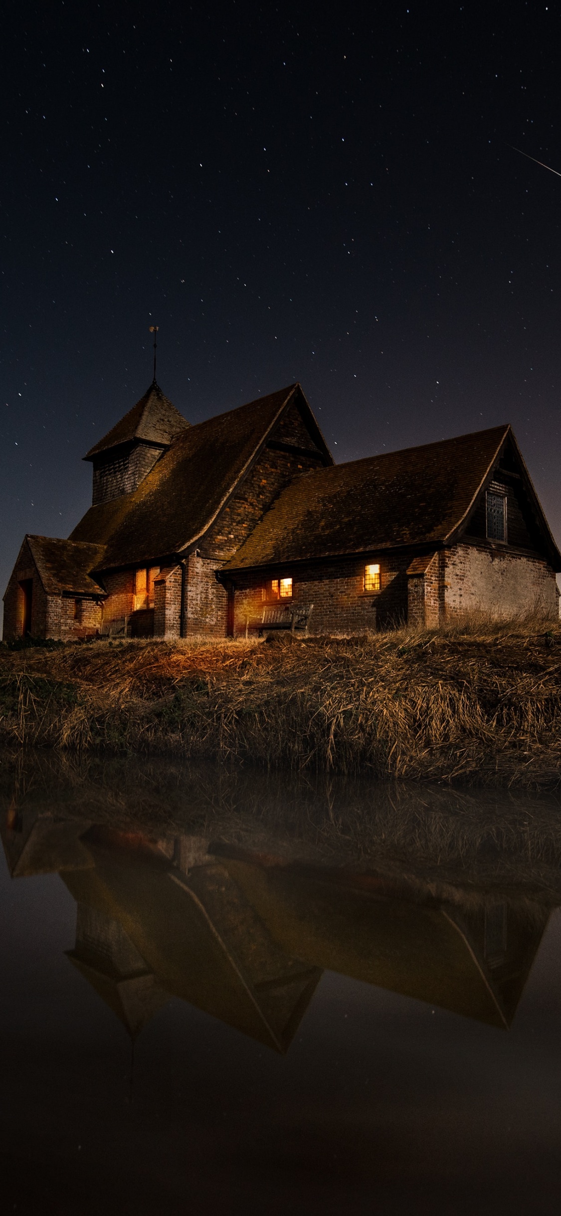 Night, House, Reflection, Natural Landscape, Darkness. Wallpaper in 1125x2436 Resolution