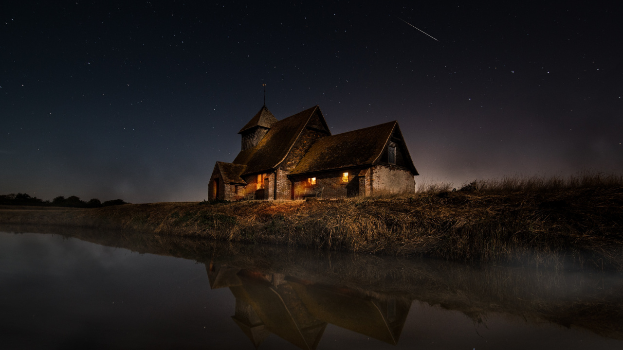 Night, House, Reflection, Natural Landscape, Darkness. Wallpaper in 1280x720 Resolution
