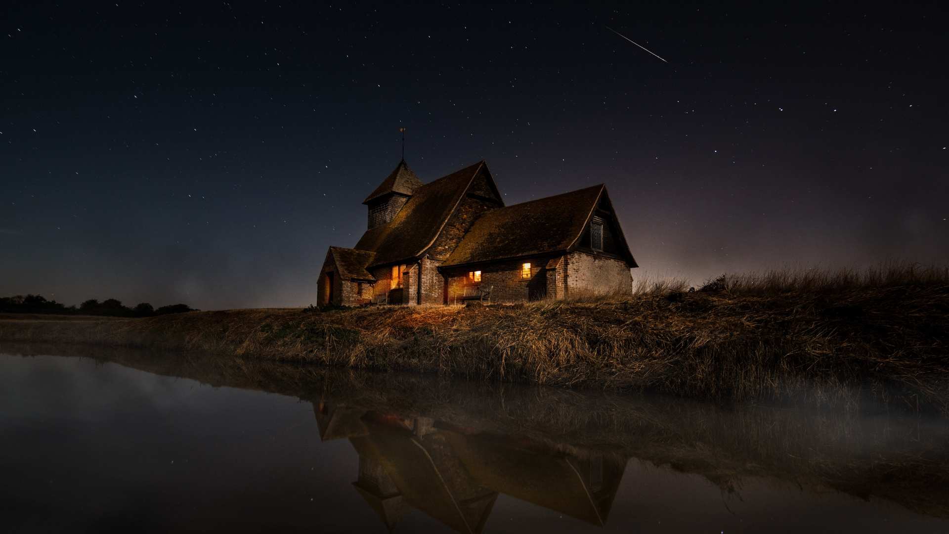Night, House, Reflection, Natural Landscape, Darkness. Wallpaper in 1920x1080 Resolution