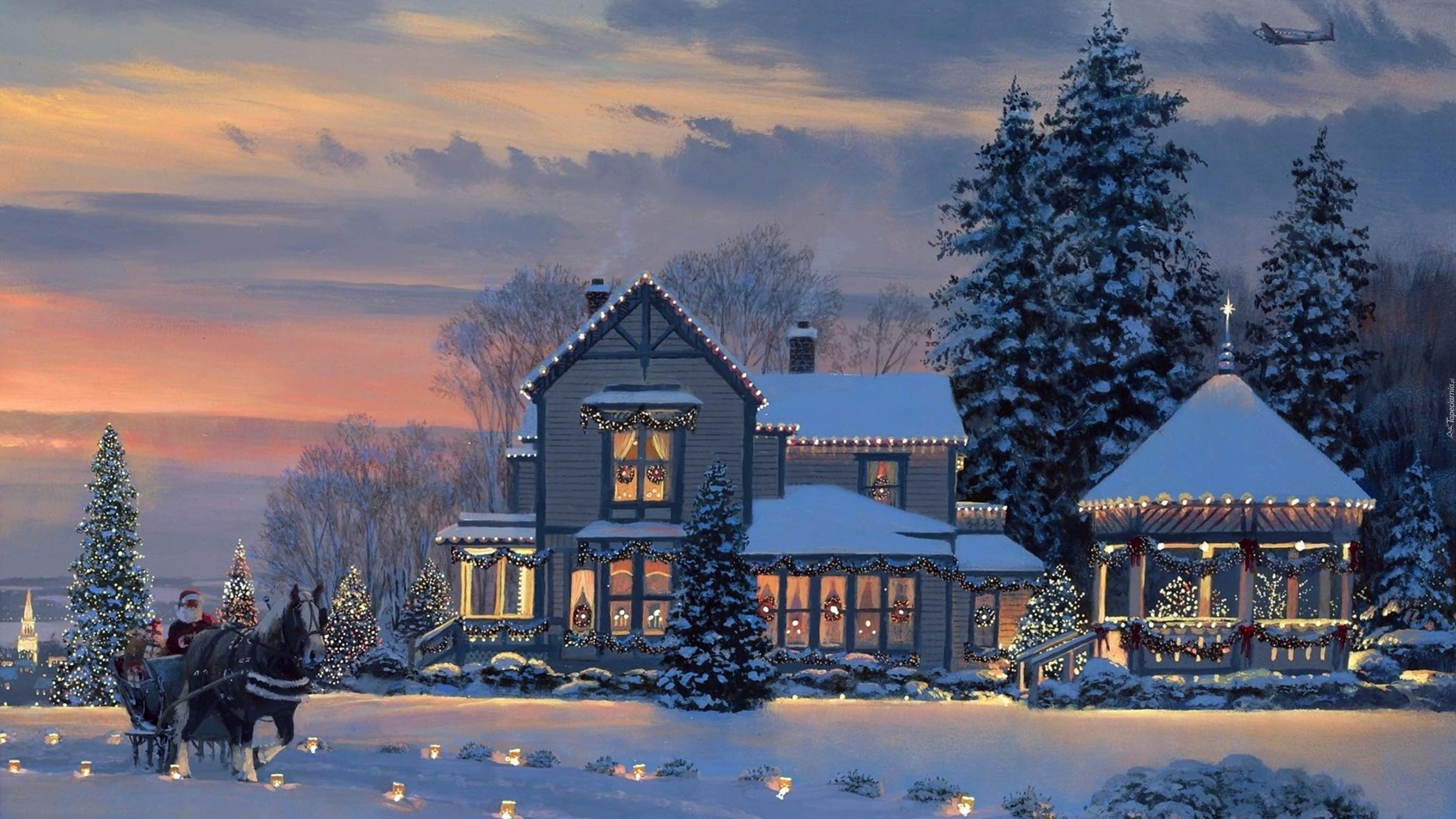 Christmas Day, Painting, Winter, Snow, Freezing. Wallpaper in 3840x2160 Resolution