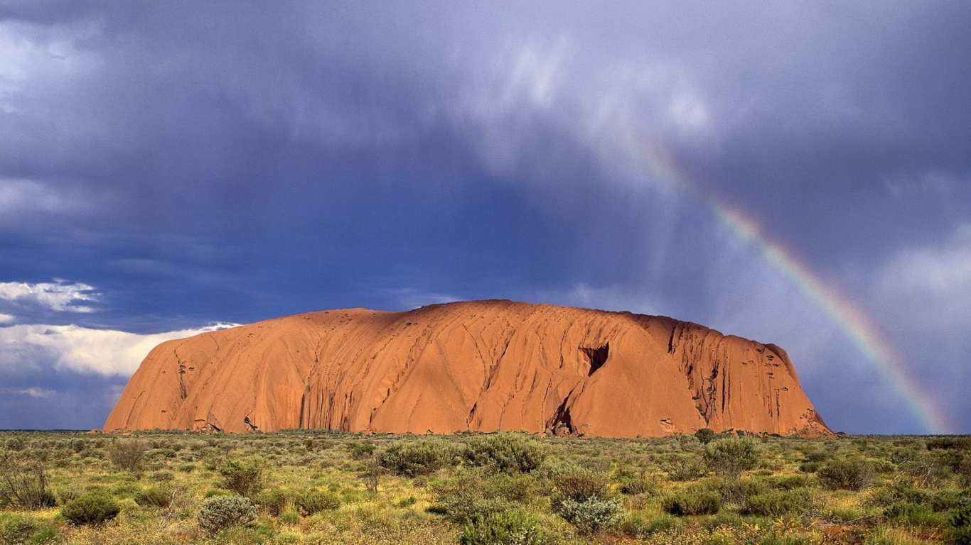 Brown Mountain Under Blue Sky During Daytime. Wallpaper in 1366x768 Resolution