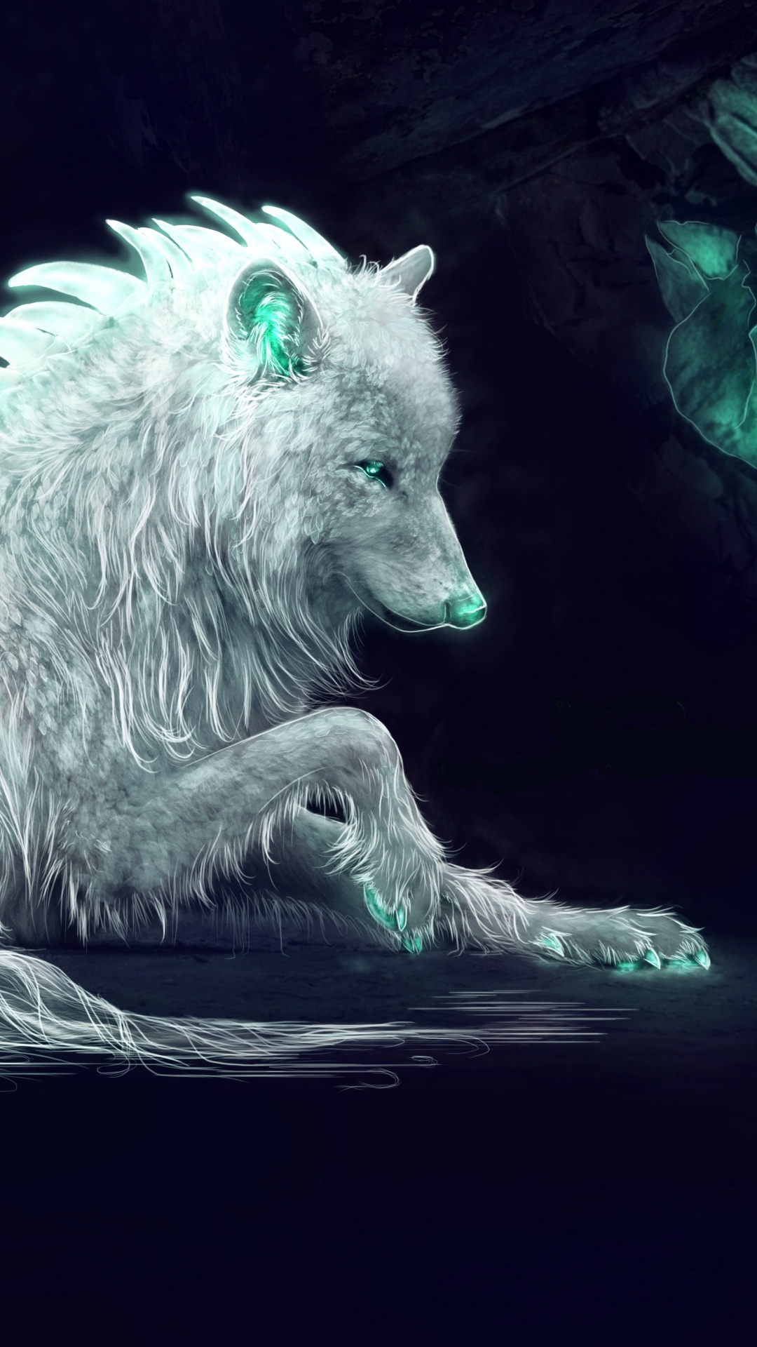 White Wolf Lying on White Textile. Wallpaper in 1080x1920 Resolution