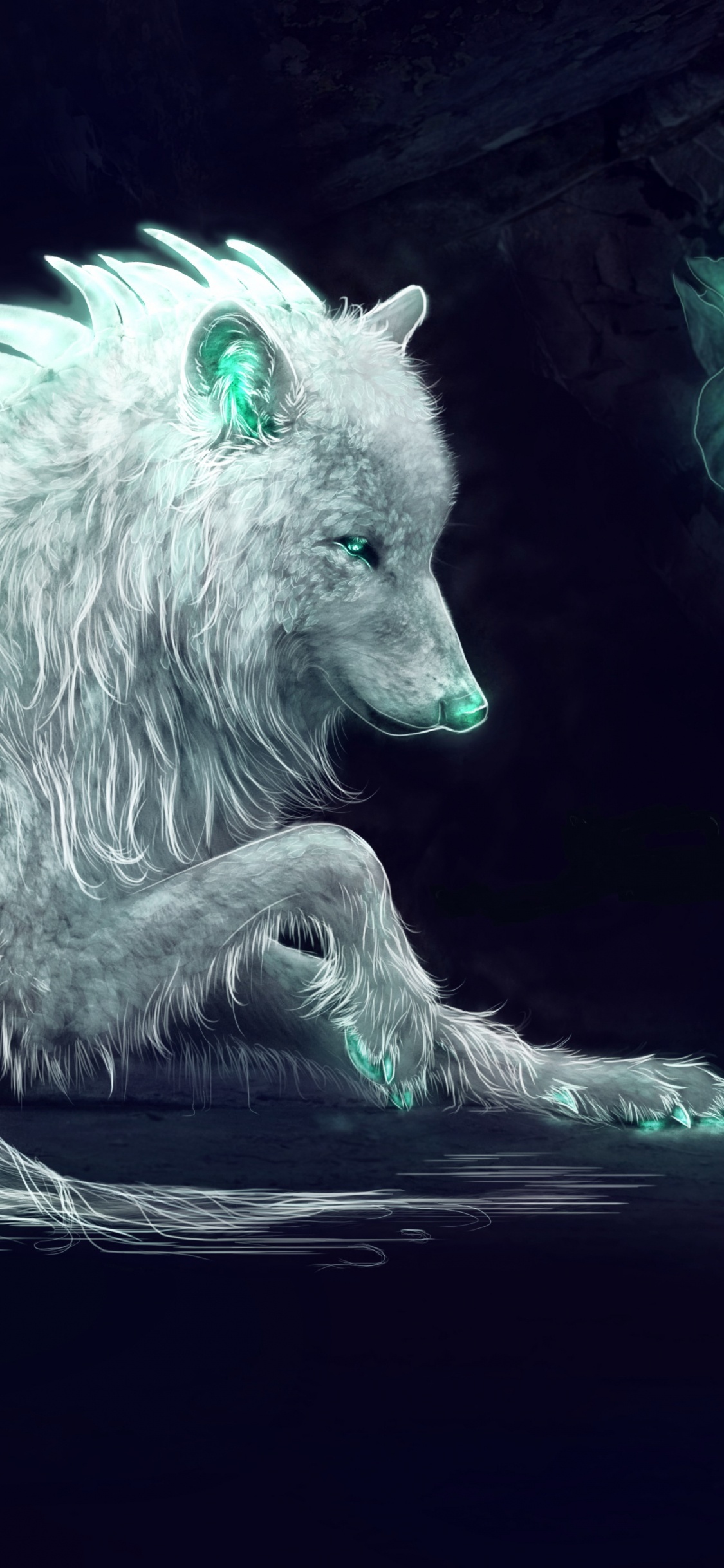 White Wolf Lying on White Textile. Wallpaper in 1125x2436 Resolution