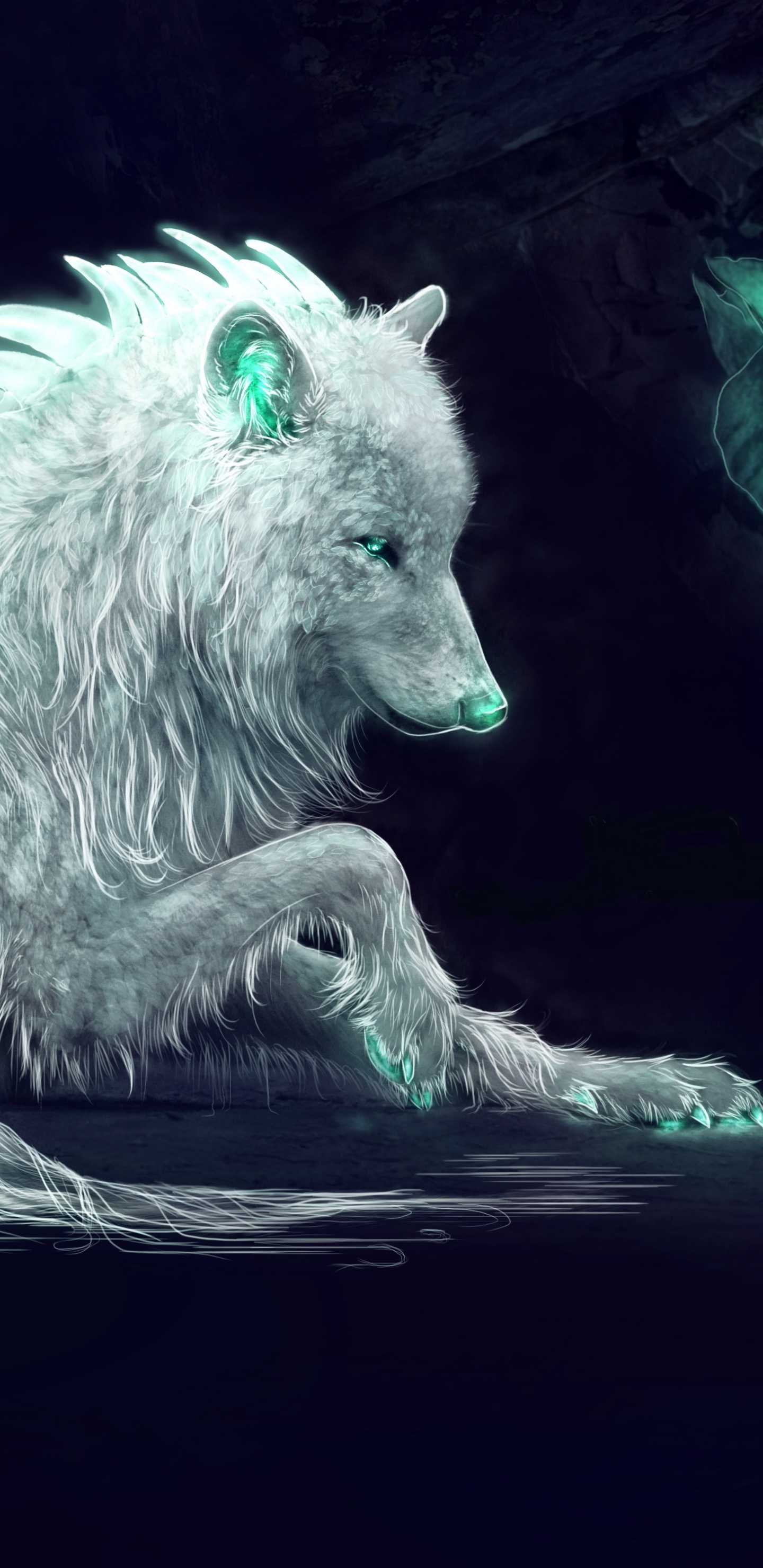 White Wolf Lying on White Textile. Wallpaper in 1440x2960 Resolution