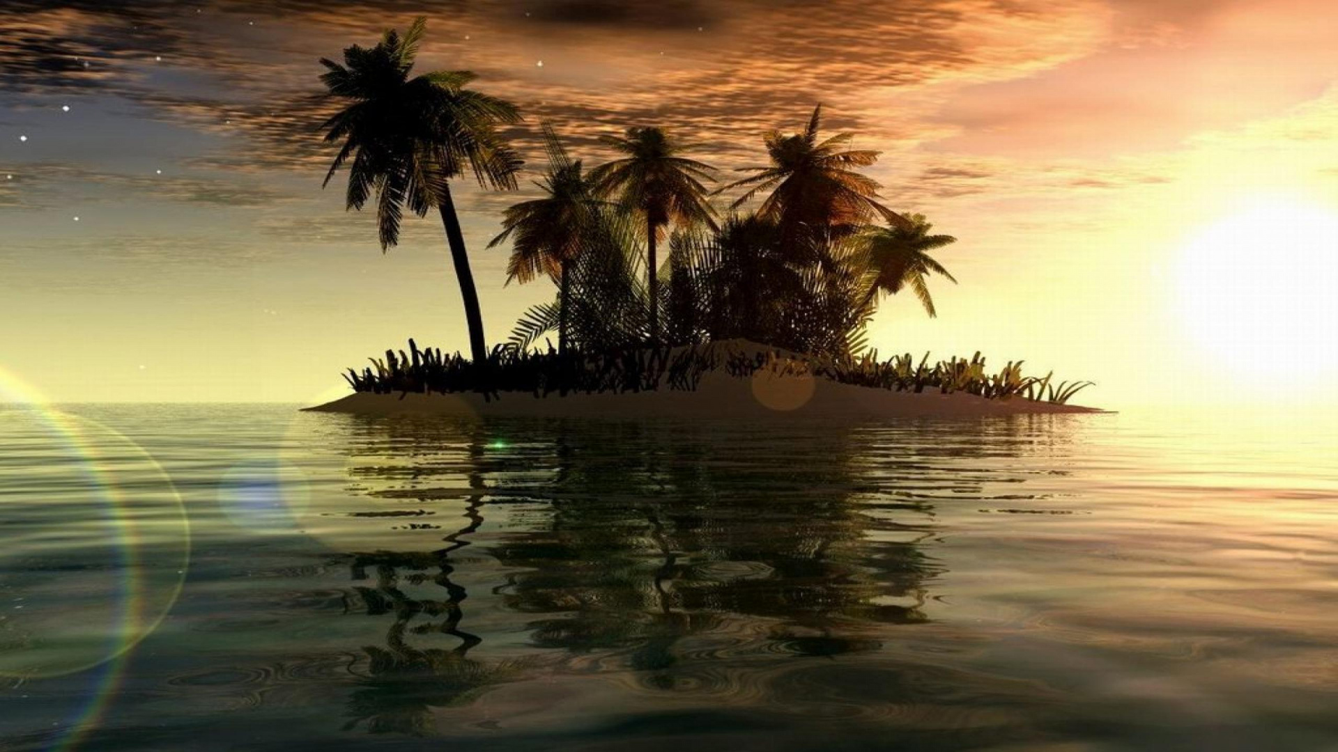 Palmen am Strand Bei Sonnenuntergang. Wallpaper in 1920x1080 Resolution