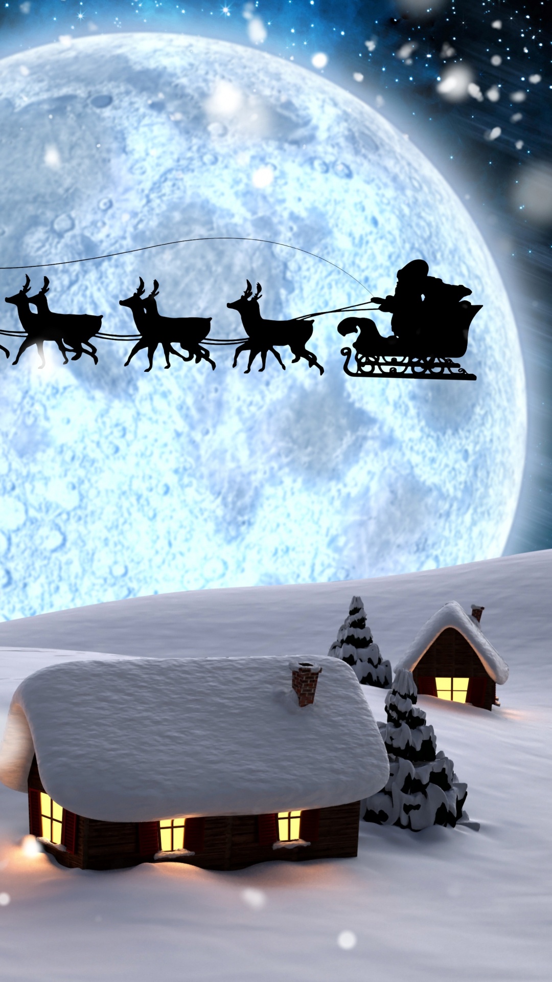 Brown Wooden House With Snow Covered Field Under Full Moon. Wallpaper in 1080x1920 Resolution