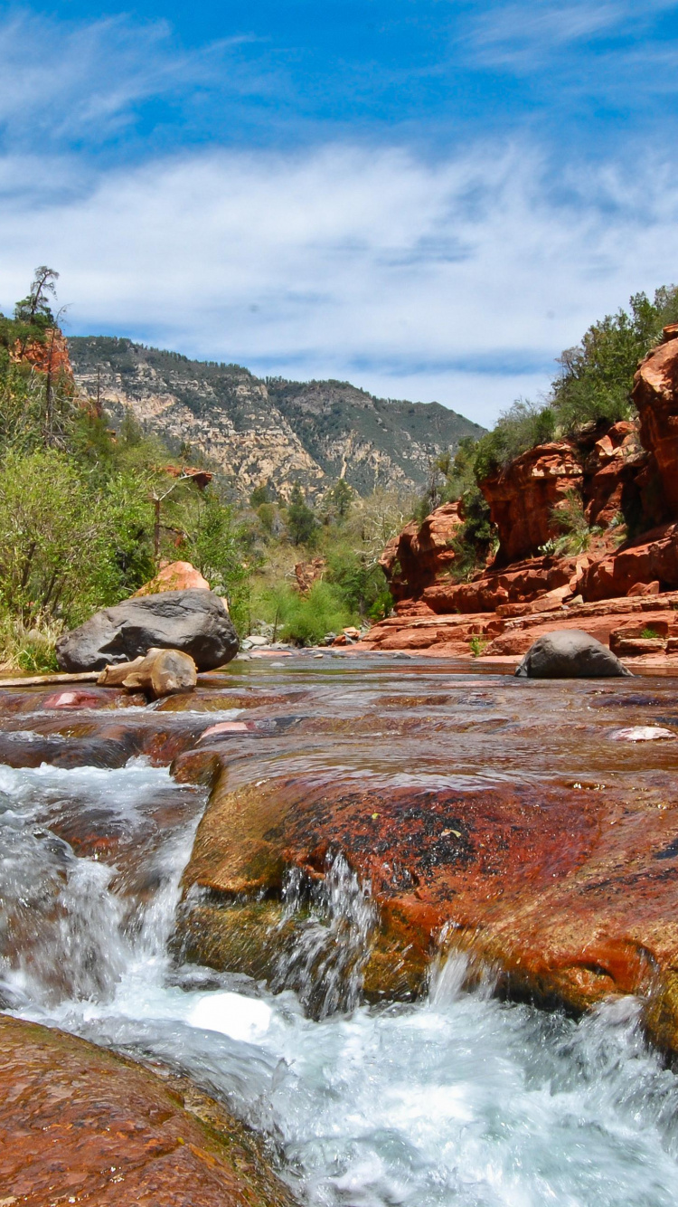 River in Between Brown and Green Mountains Under Blue Sky During Daytime. Wallpaper in 750x1334 Resolution