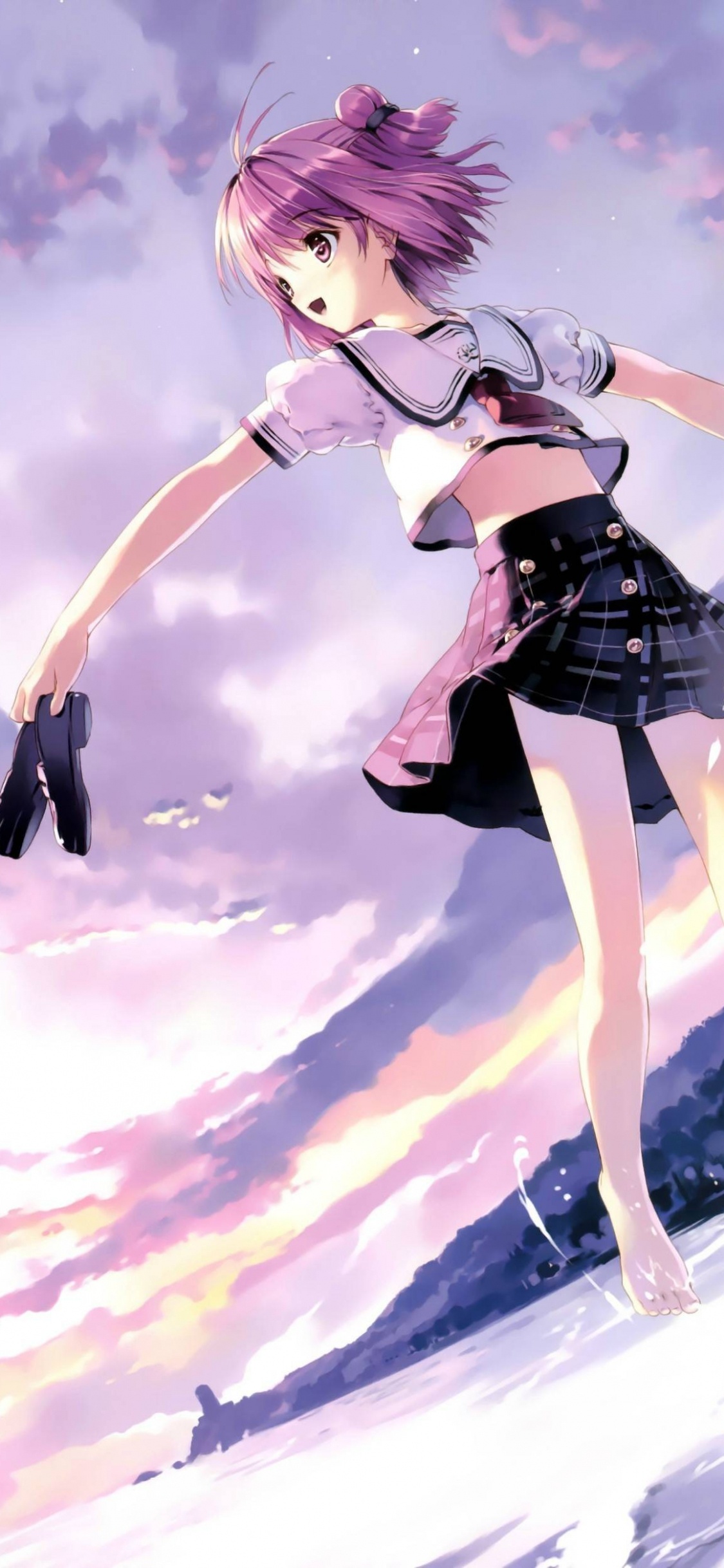 Woman in Black and White Dress Anime Character. Wallpaper in 1125x2436 Resolution