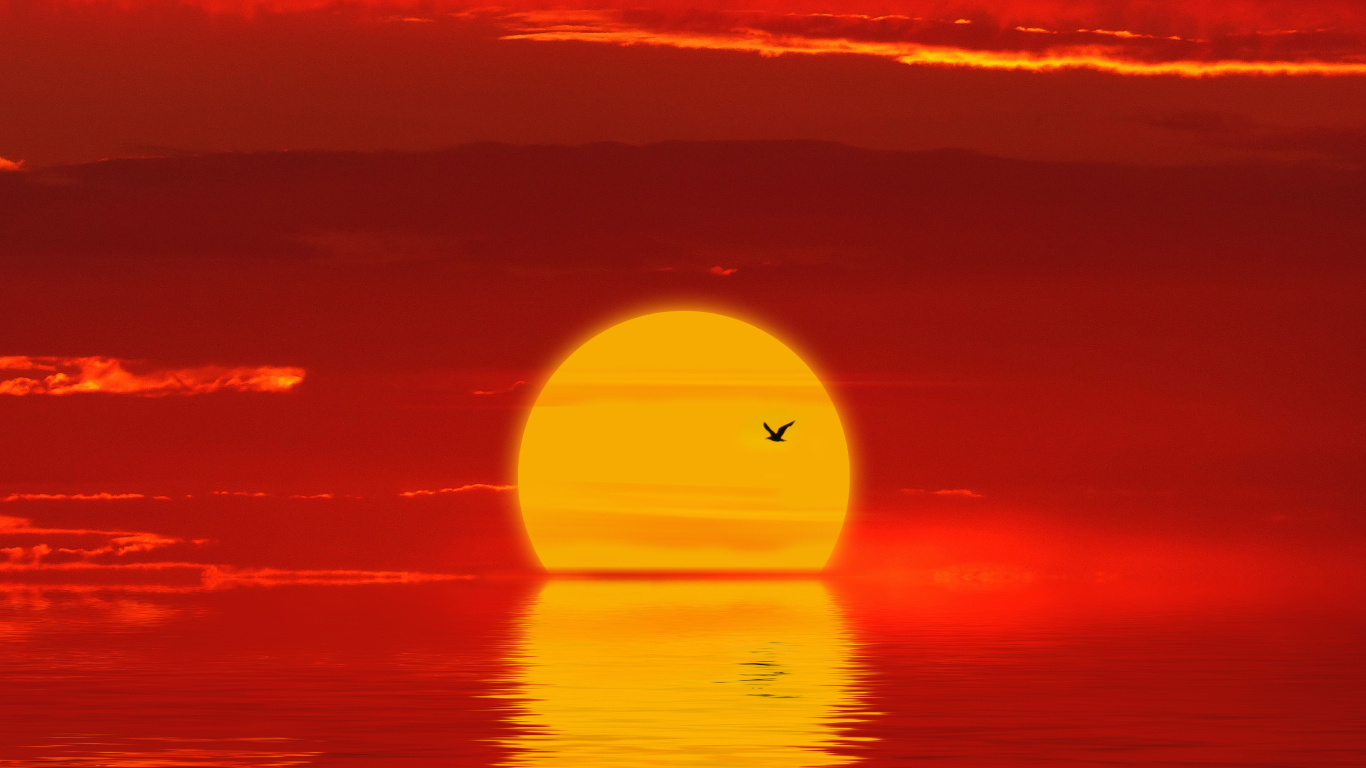 Sunset, Horizon, Afterglow, Red, Orange. Wallpaper in 1366x768 Resolution