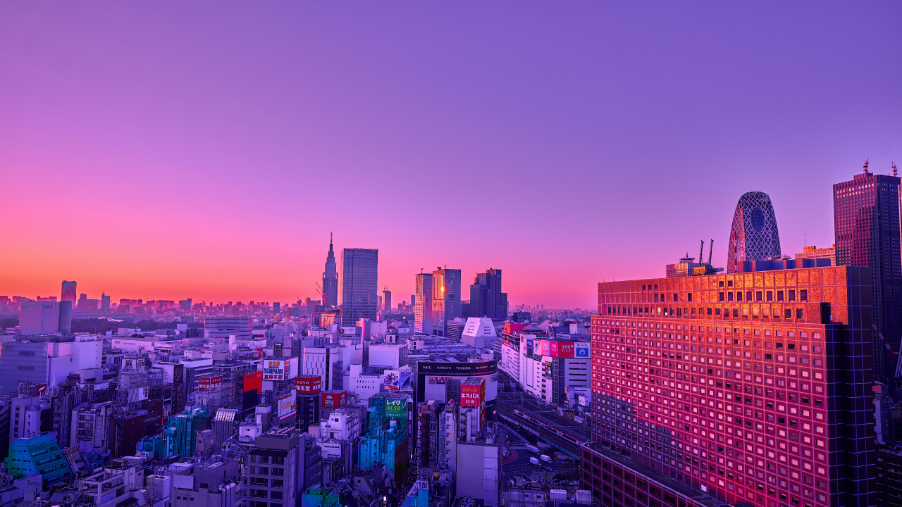 城市, 紫色的, 天际线, 气氛, 余辉 壁纸 1280x720 允许