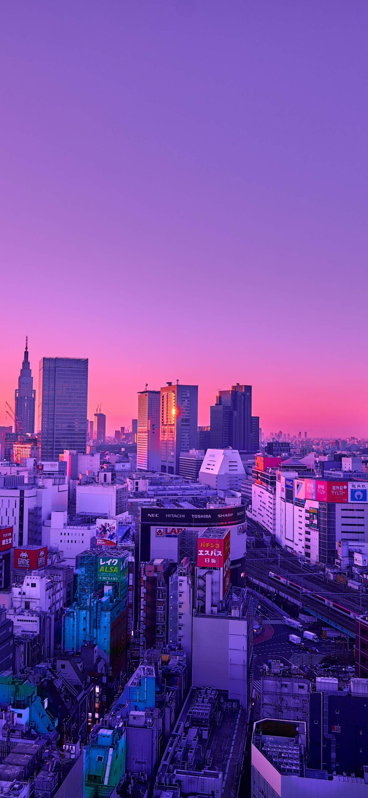 City, Building, Purple, Colored, Skyline. Wallpaper in 1242x2688 Resolution