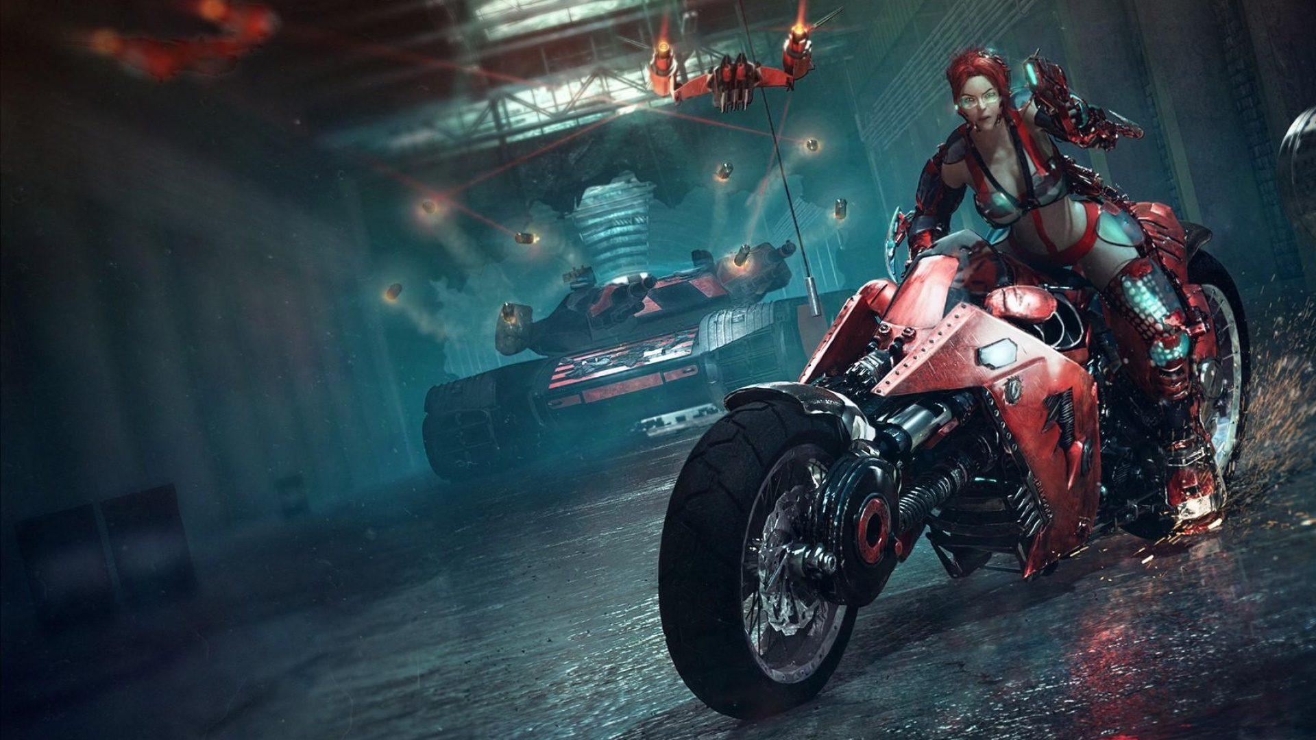 Woman in Red and Black Dress Riding Red and Black Sports Car. Wallpaper in 1920x1080 Resolution