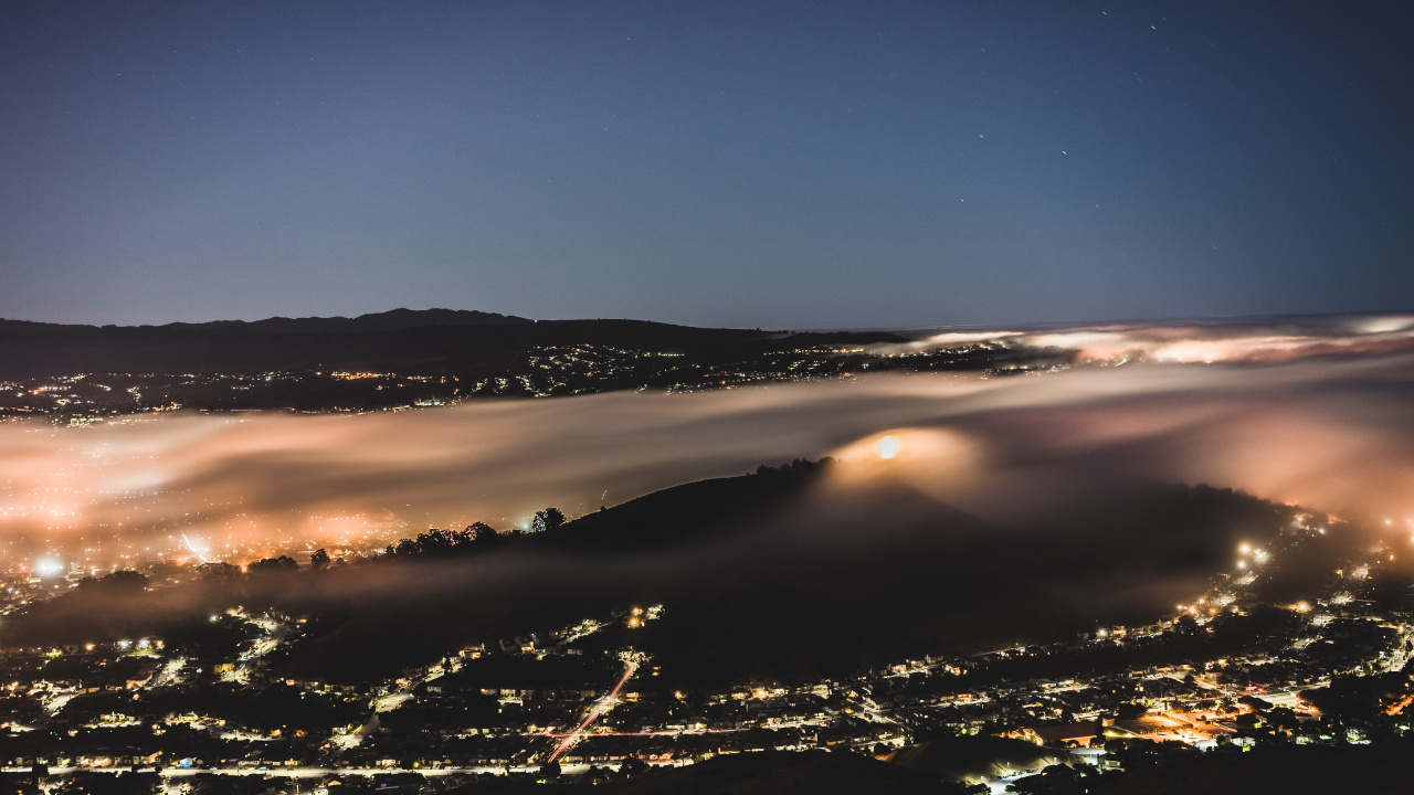 Luftaufnahme Der Stadt Bei Nacht Night. Wallpaper in 1280x720 Resolution