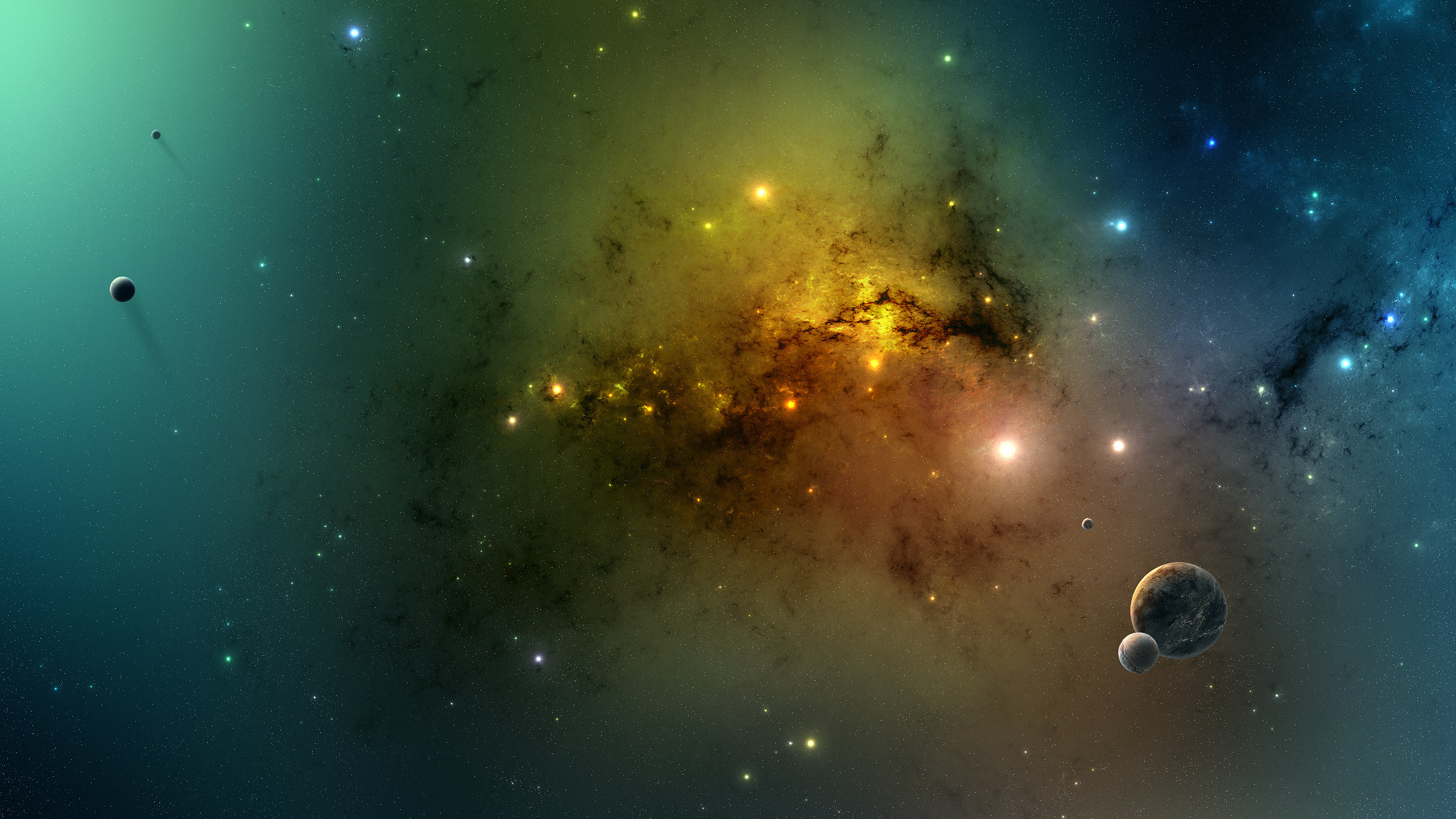 Gelbe Und Blaue Sterne am Himmel. Wallpaper in 2560x1440 Resolution