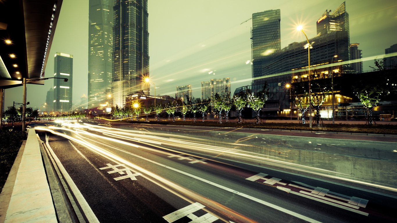 Time Lapse Photography of City During Night Time. Wallpaper in 1366x768 Resolution