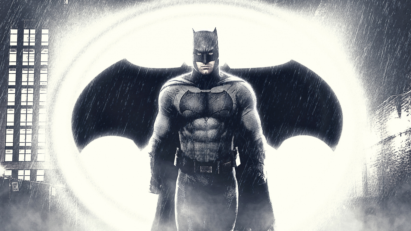 蝙蝠侠, 超级英雄, 正义联盟, 黑色和白色的, 虚构的人物 壁纸 1366x768 允许