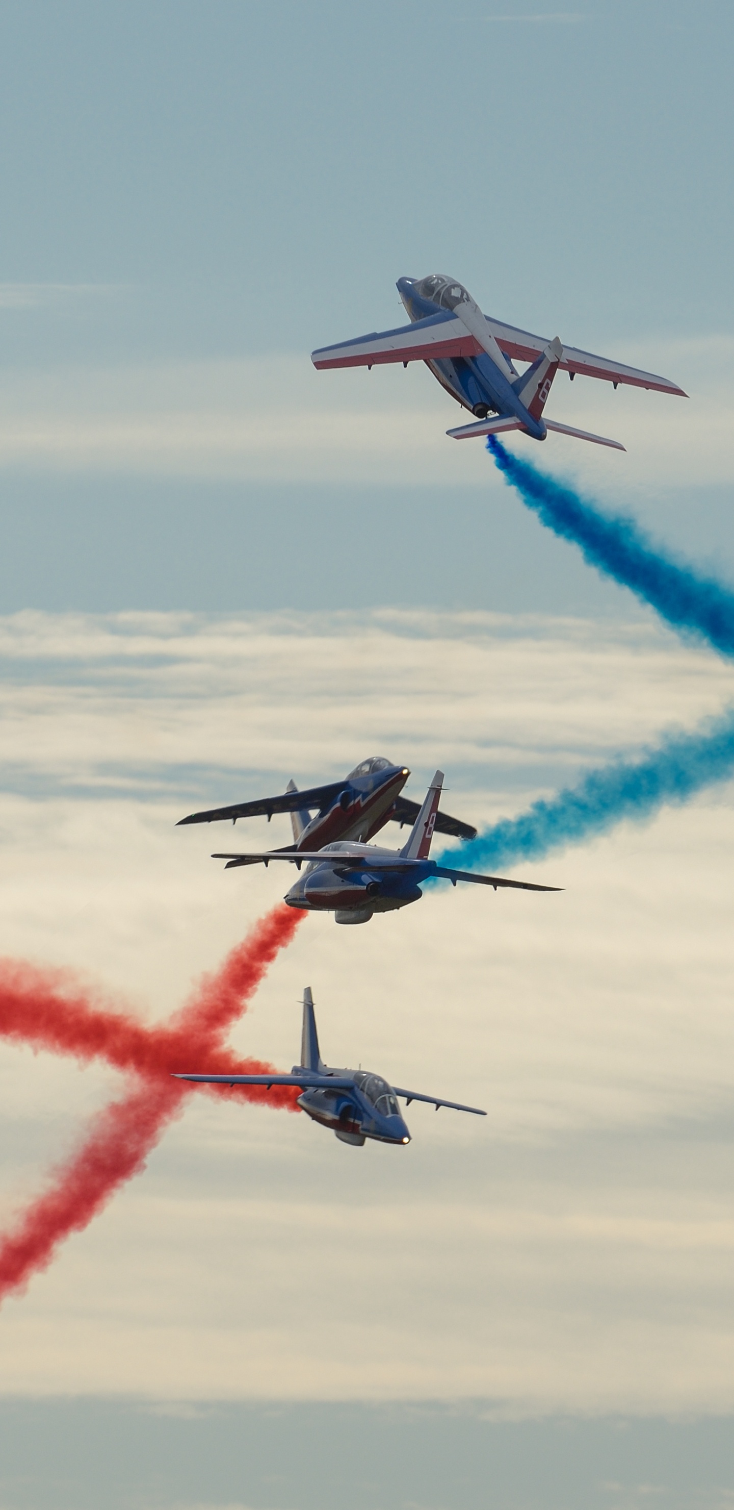 Blue and Red Jet Plane in Flight. Wallpaper in 1440x2960 Resolution