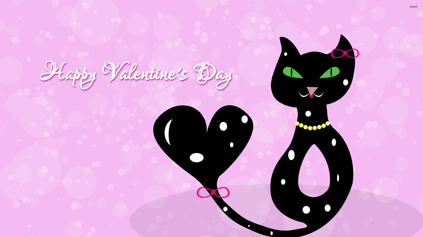 Kätzchen, Schwarze Katze, Backenbart, Valentines Tag, Katze. Wallpaper in 1366x768 Resolution