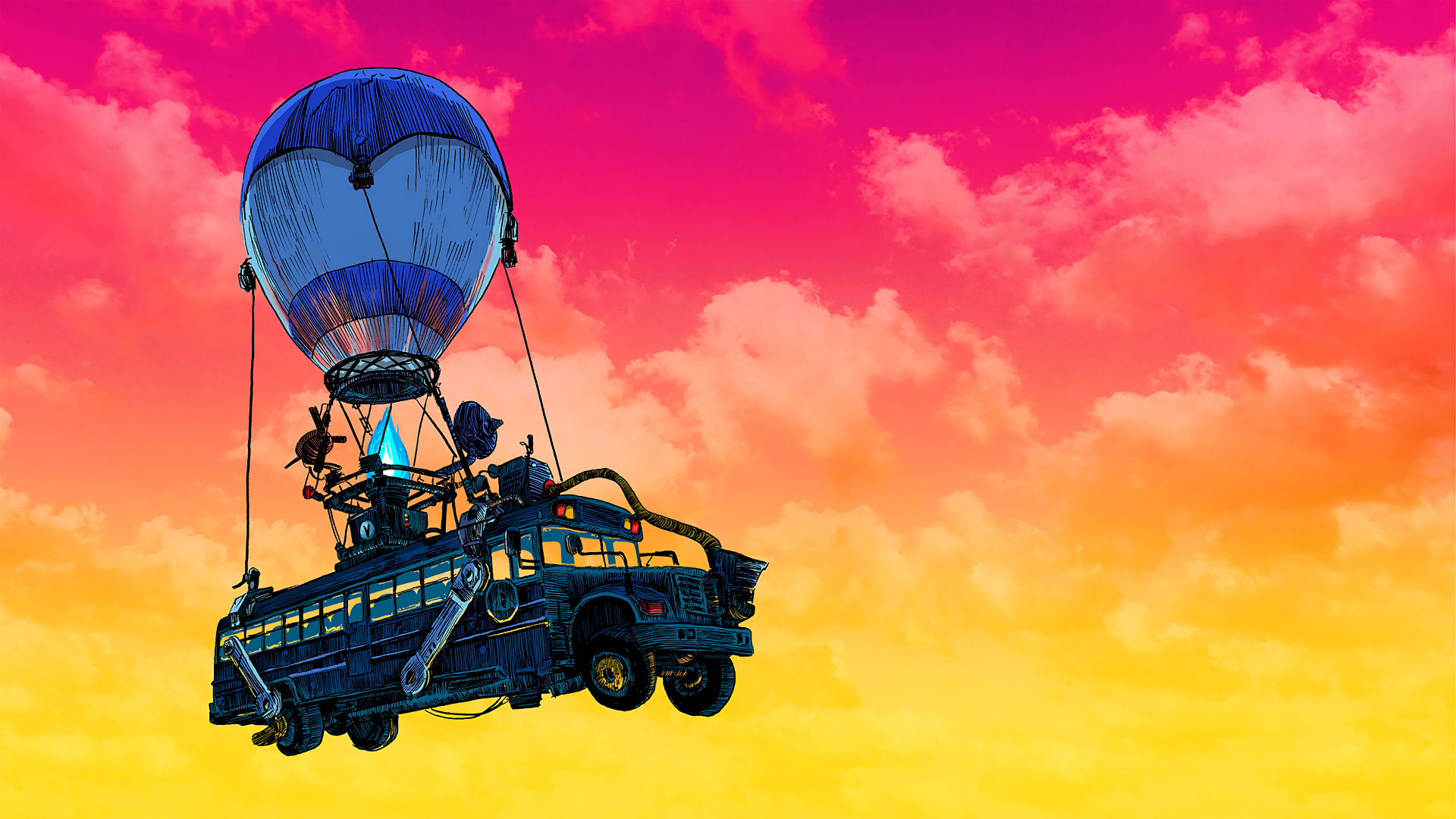 Fortnite, Fortnite Poster Battle Bus 170, Bus, Cloud, Wheel. Wallpaper in 1920x1080 Resolution