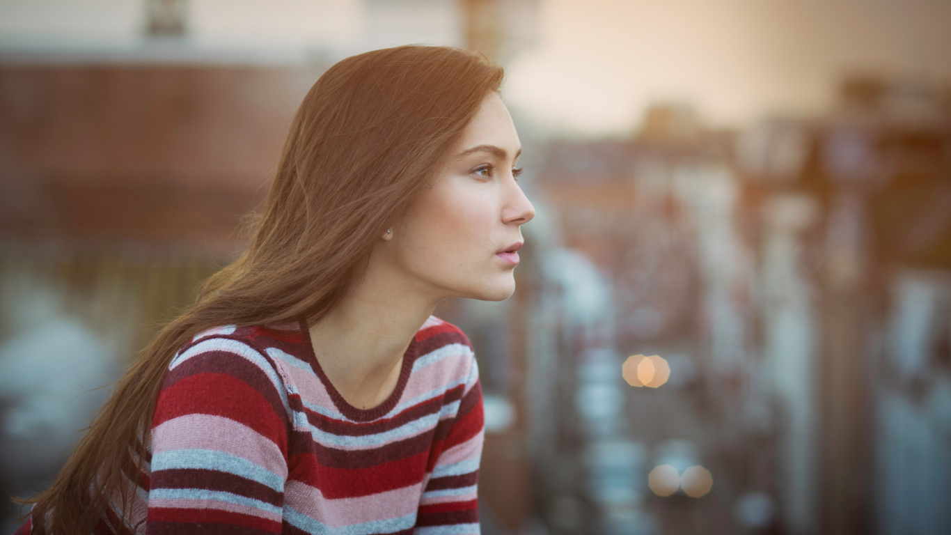 Cityscape, Hair, Face, Beauty, Red. Wallpaper in 1366x768 Resolution