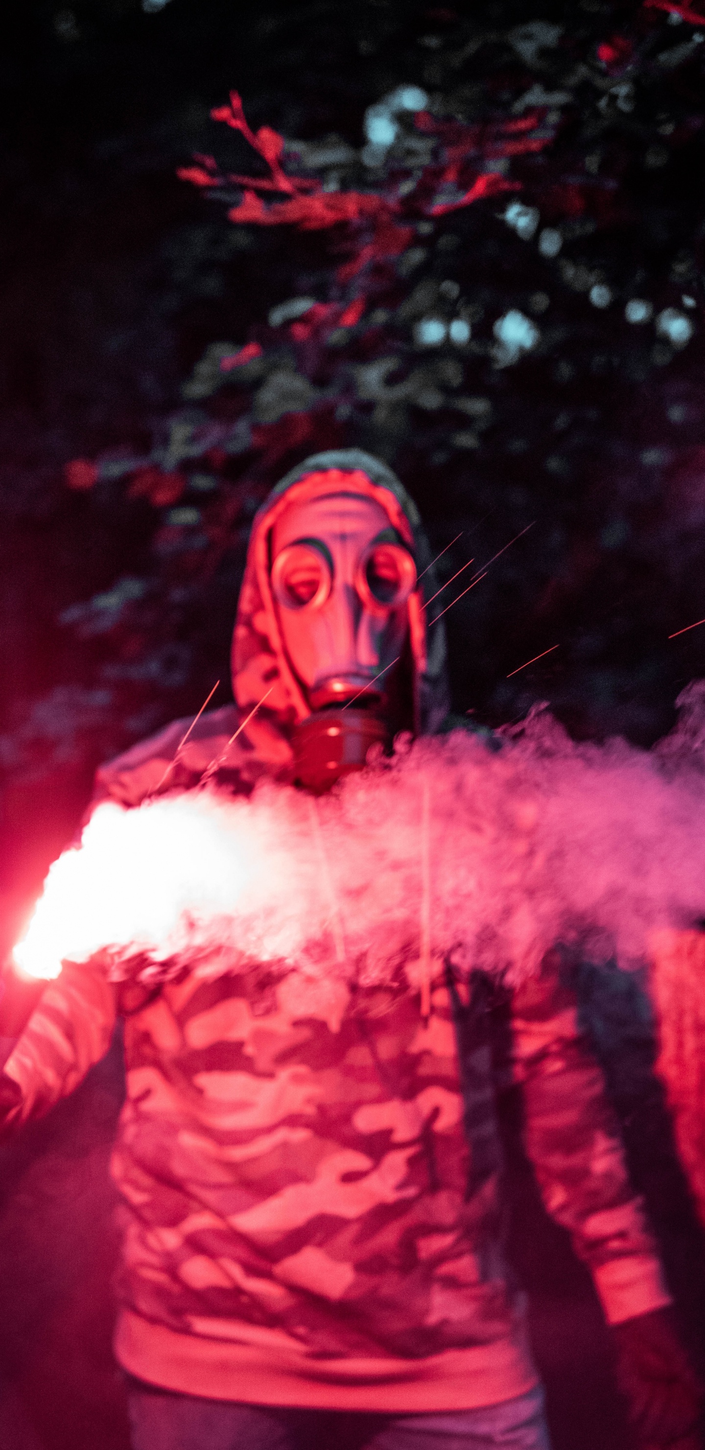 Person in Red and Black Hoodie With White Smoke. Wallpaper in 1440x2960 Resolution