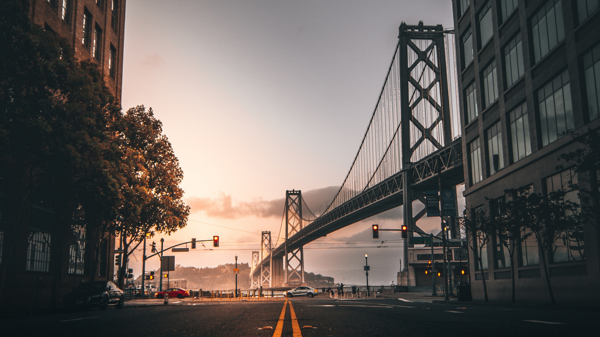 Bridge Over The River During Sunset. Wallpaper in 1920x1080 Resolution