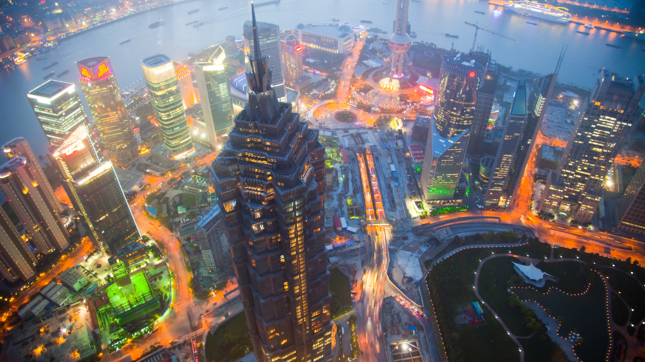 Aerial View of City Buildings During Night Time. Wallpaper in 1280x720 Resolution