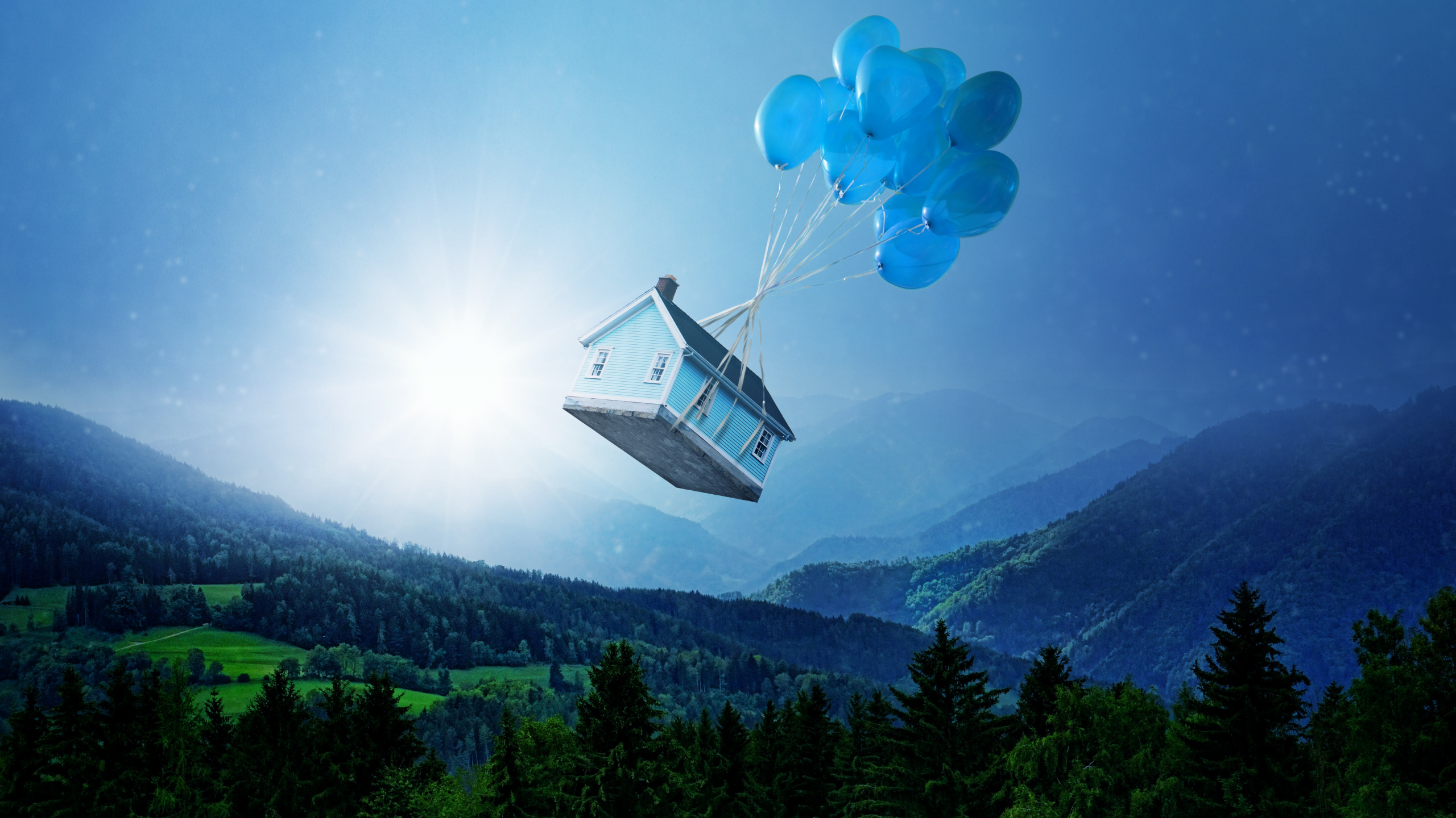 山站, 阿尔卑斯山, 的房子, 山脉, 航班 壁纸 2560x1440 允许