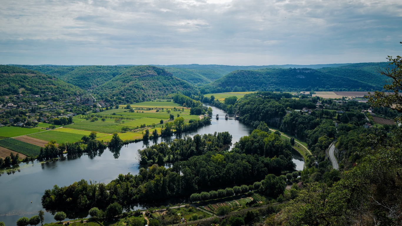 Natur, Fluss, Cajarc, Hill, Wasser. Wallpaper in 1366x768 Resolution
