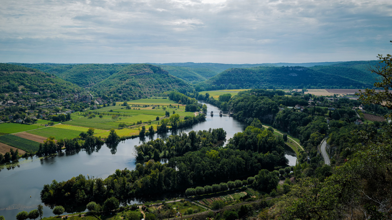 Nature, River, Cajarc, Hill, Landscape. Wallpaper in 1280x720 Resolution