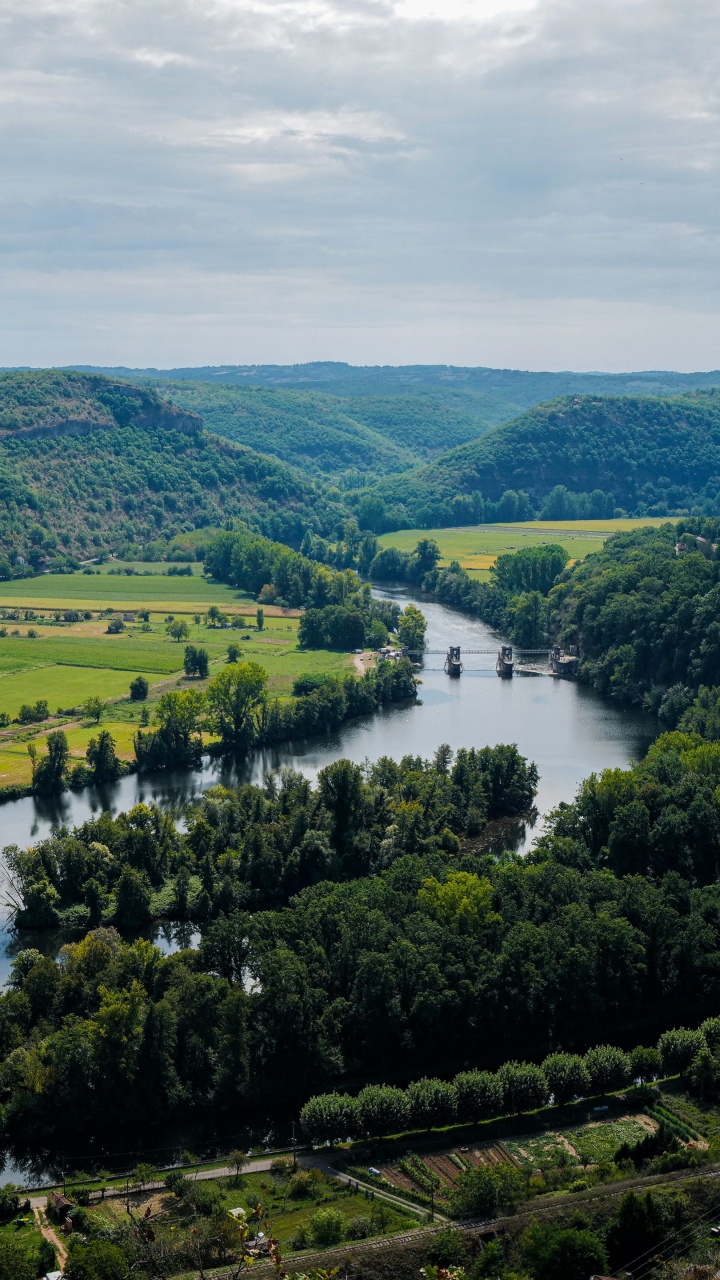 Nature, River, Cajarc, Hill, Landscape. Wallpaper in 720x1280 Resolution
