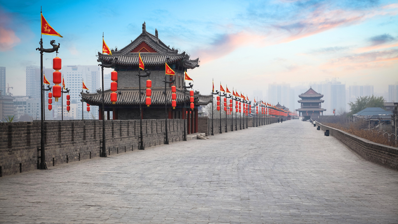 中国建筑, 里程碑, 旅游景点, 早上, 冬天 壁纸 1366x768 允许