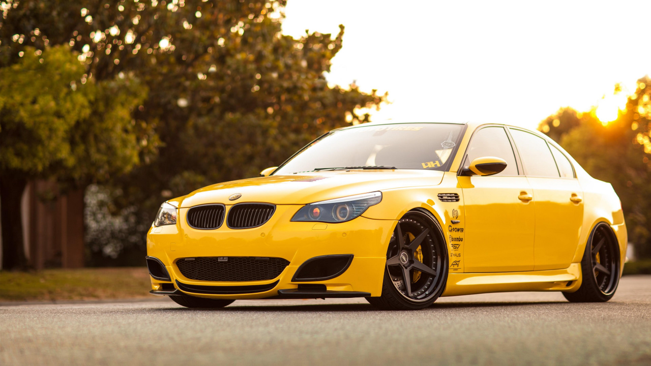 Yellow Mercedes Benz Coupe on Road During Daytime. Wallpaper in 1280x720 Resolution
