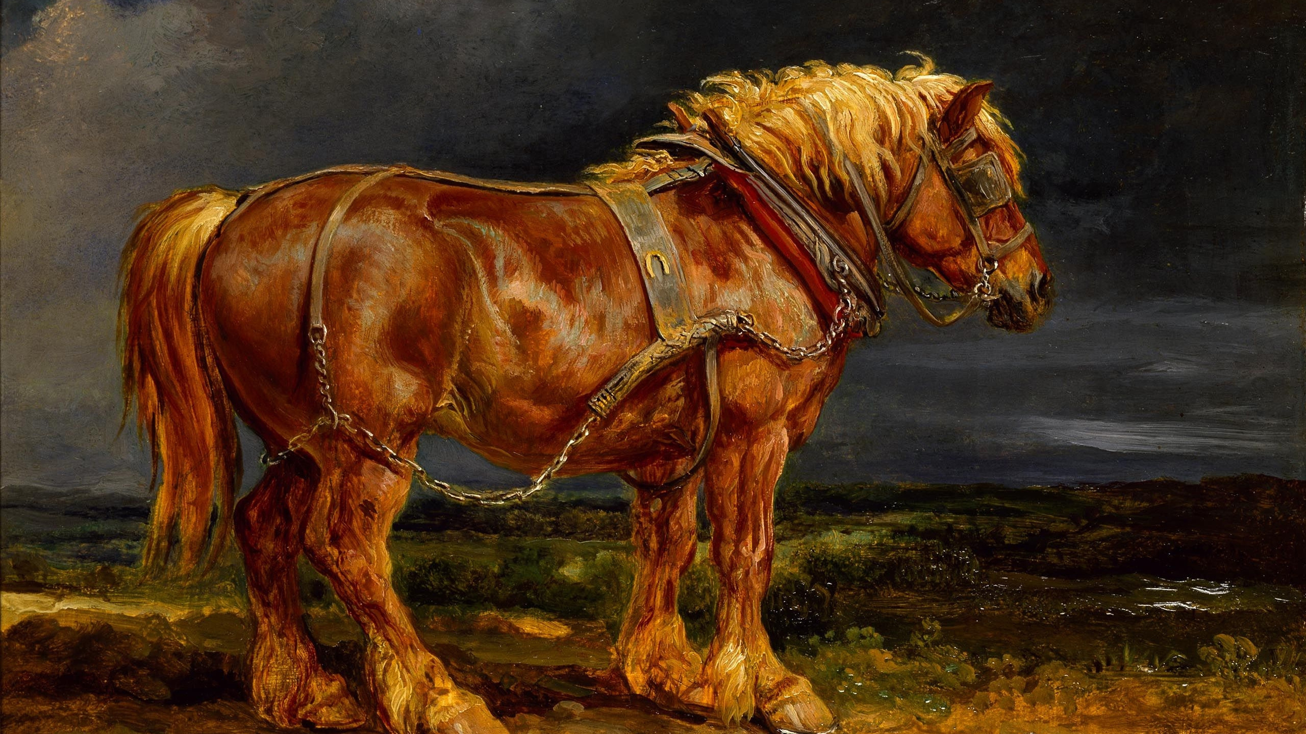 Brown Horse on Brown Field Painting. Wallpaper in 2560x1440 Resolution
