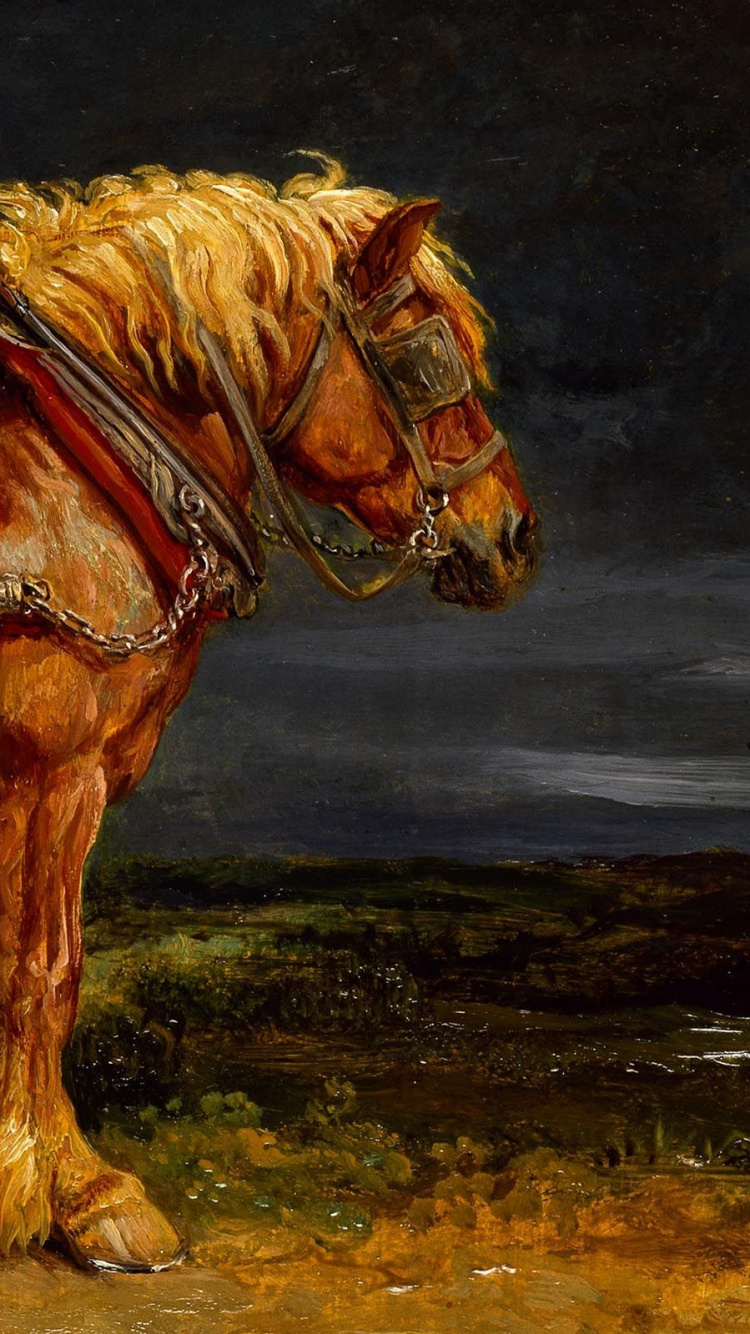 Caballo Marrón en la Pintura de Campo Marrón. Wallpaper in 750x1334 Resolution