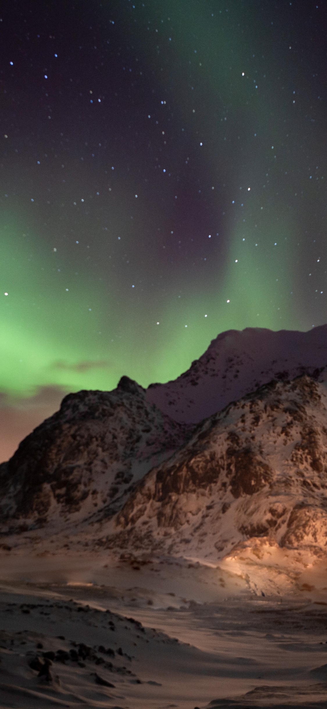 Aurora, Lofoten, Ambiente, Luz, Negro. Wallpaper in 1125x2436 Resolution