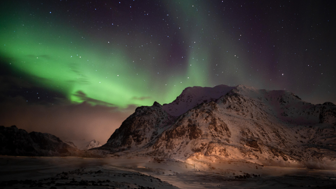 Aurora, Lofoten, Ambiente, Luz, Negro. Wallpaper in 1280x720 Resolution