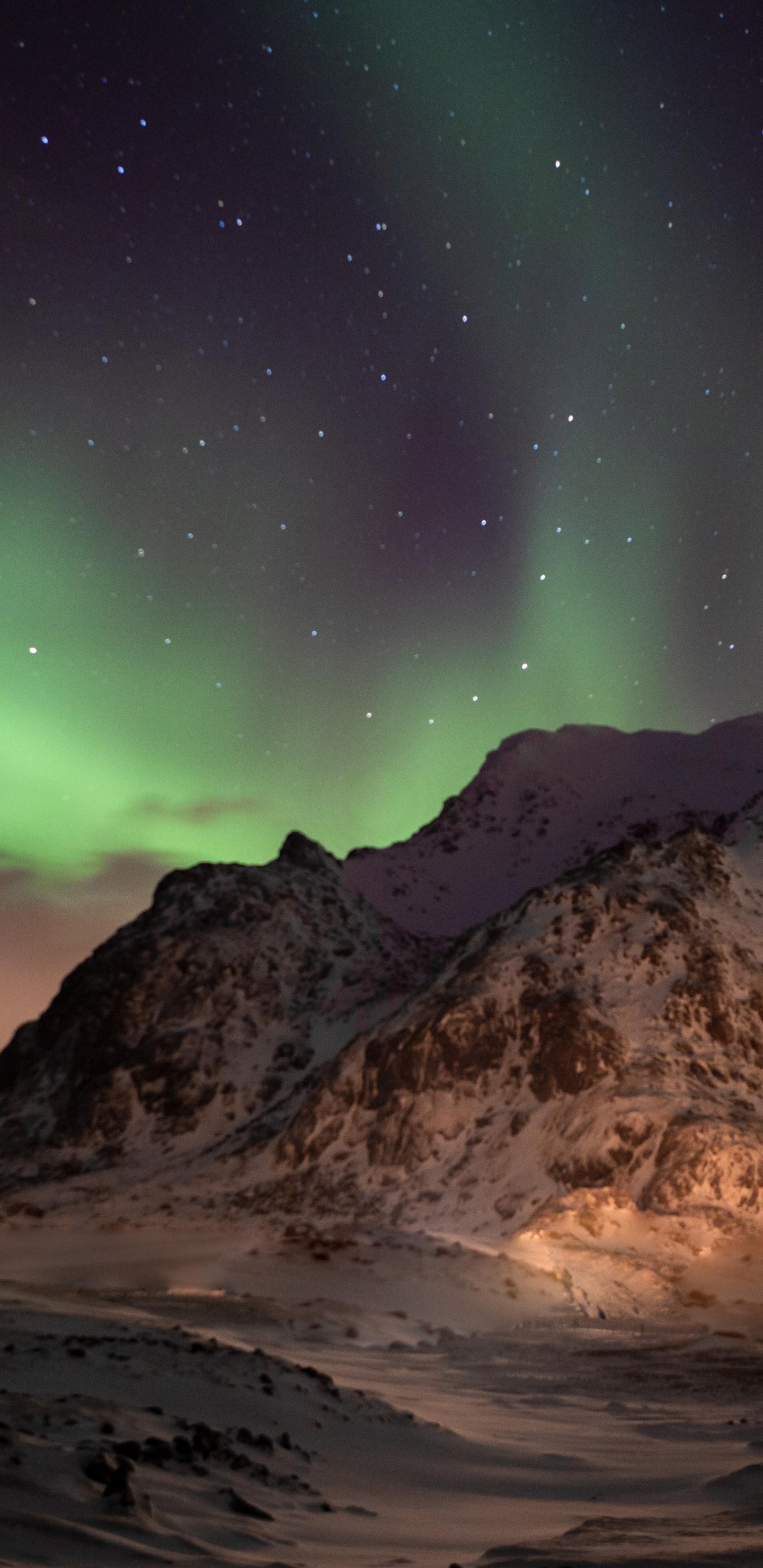 Aurora, Lofoten, Ambiente, Luz, Negro. Wallpaper in 1440x2960 Resolution