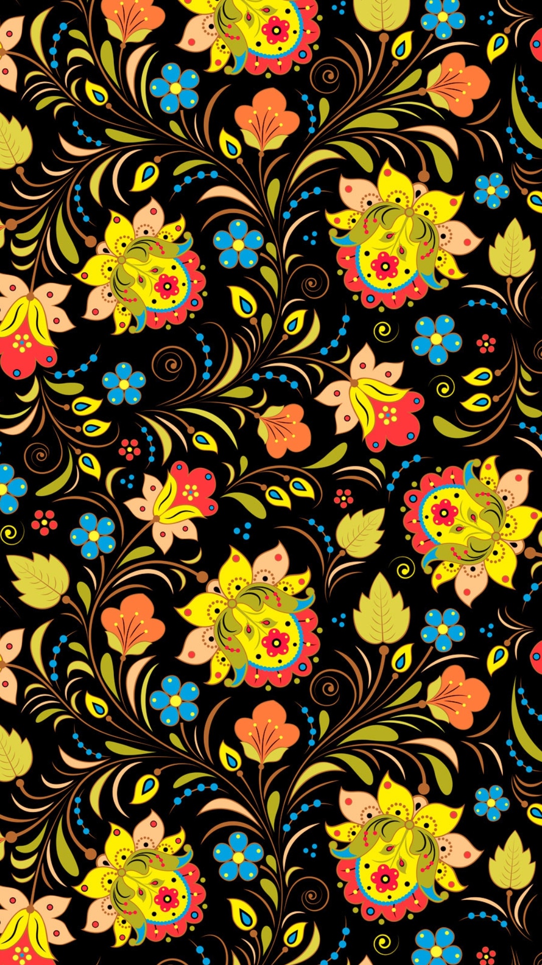 Russian Floral Pattern, Ornament, Pattern, Vector Graphics, Khokhloma. Wallpaper in 1080x1920 Resolution