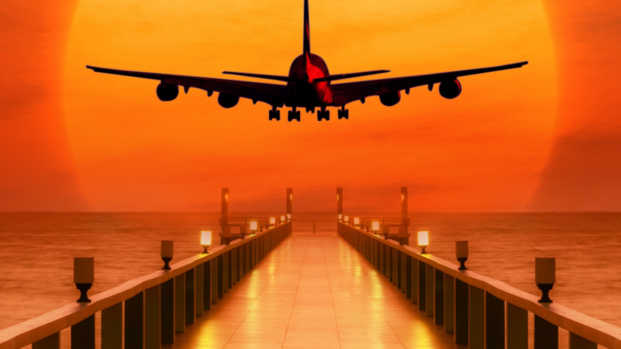 Avion, Avion au Coucher du Soleil, Vol, Air Voyage, Aéroport. Wallpaper in 1280x720 Resolution