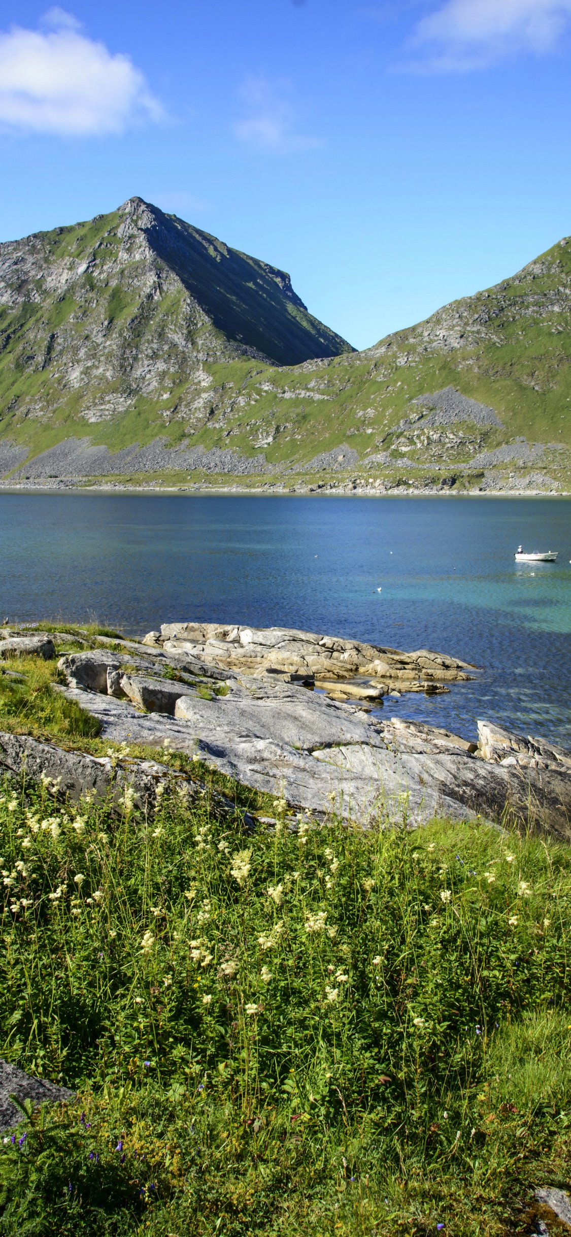 Green and Gray Mountain Beside Body of Water During Daytime. Wallpaper in 1125x2436 Resolution