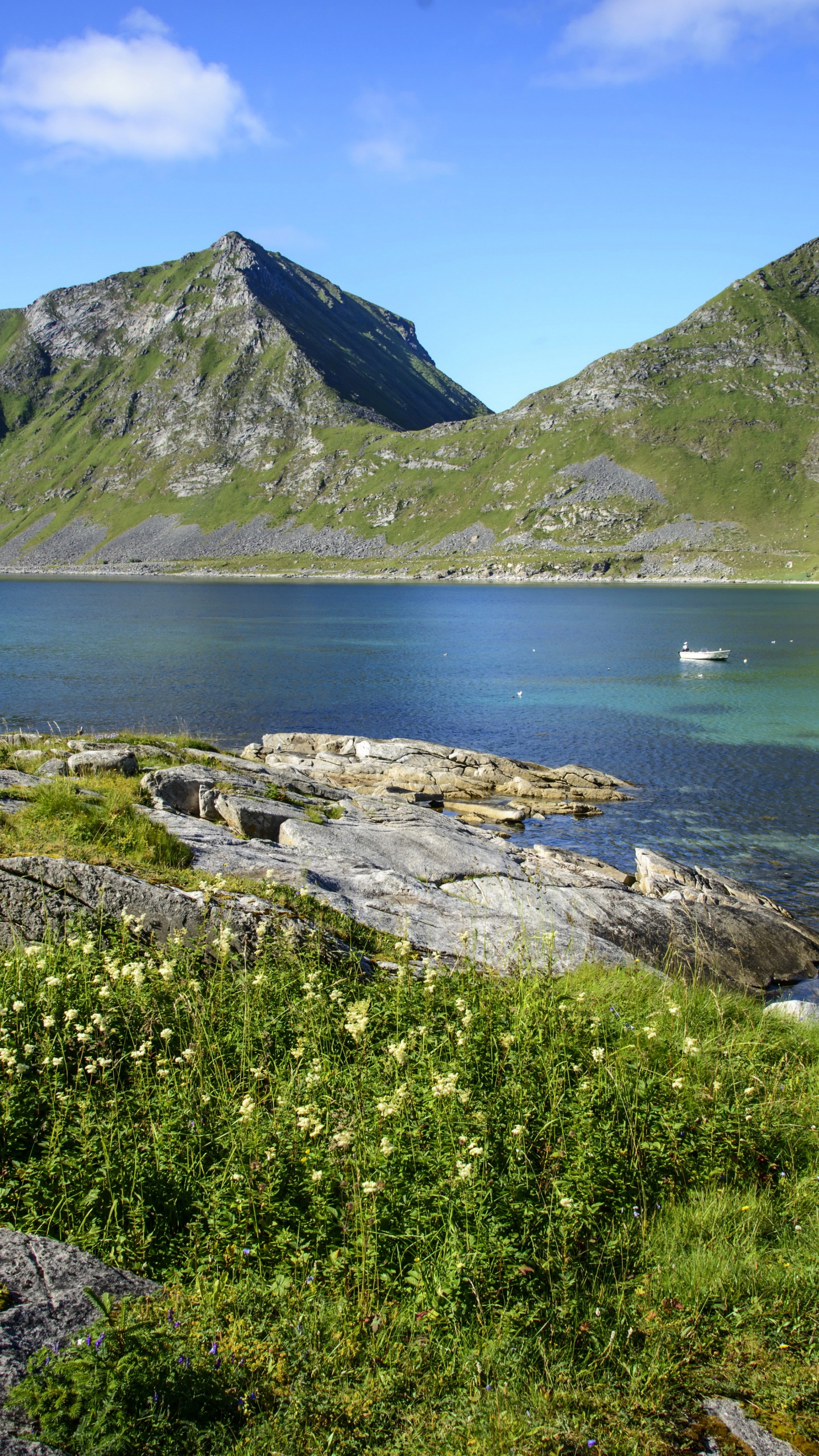 Green and Gray Mountain Beside Body of Water During Daytime. Wallpaper in 1440x2560 Resolution