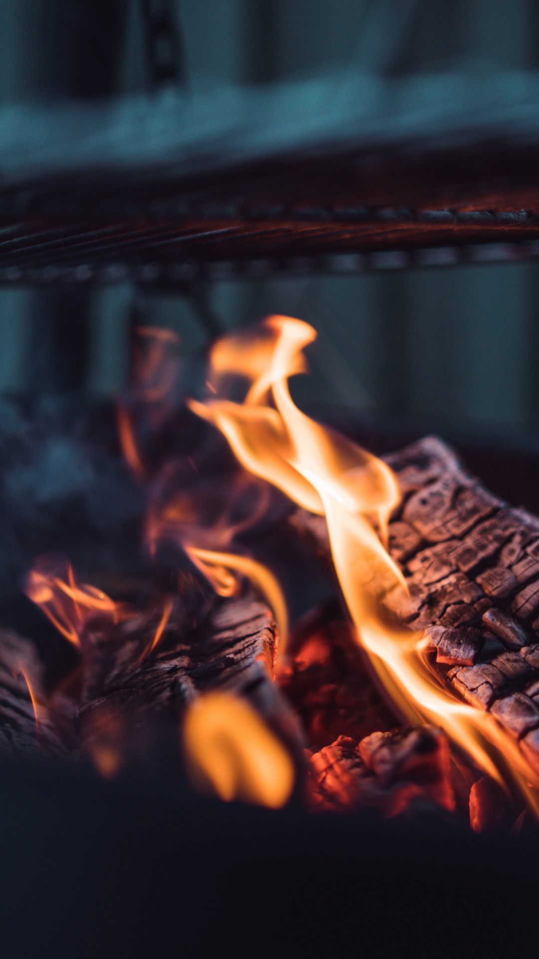 火焰, 热, 气体, 木, 电蓝色的 壁纸 1080x1920 允许